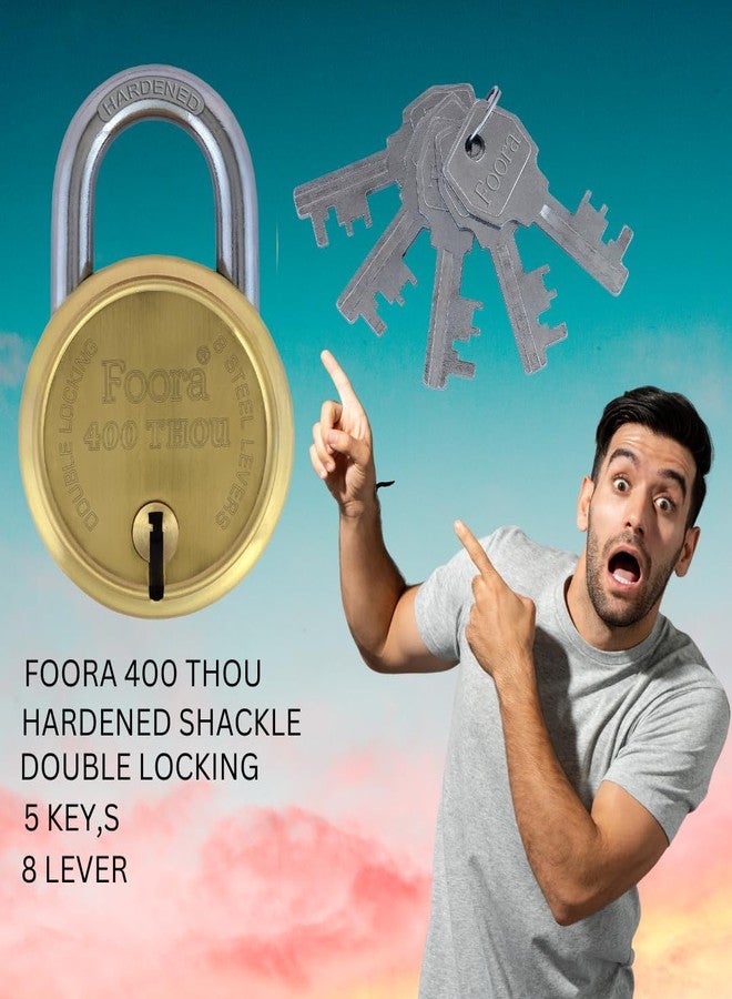 Foora 400 Thou,Same Key Lock,Double Locking, Hardened Shackle,Gold Padlock,Finish, Size 65mm, 2 Lock,Open,Single Key - Image 2